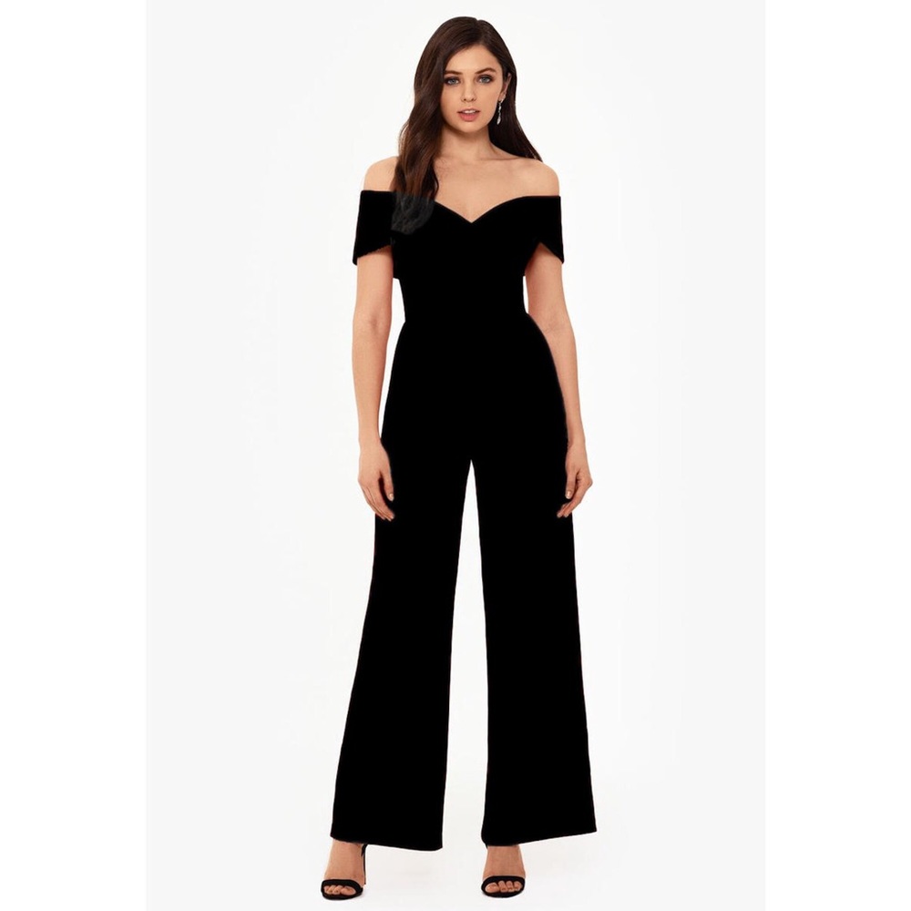 Xscape black off shoulder jumpsuit NWT size 4P